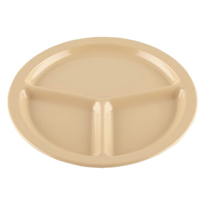 GET CP-533-T Melamine 3-Compartment Divided Plates, 10"", Tan (Set of 12) - Image 1